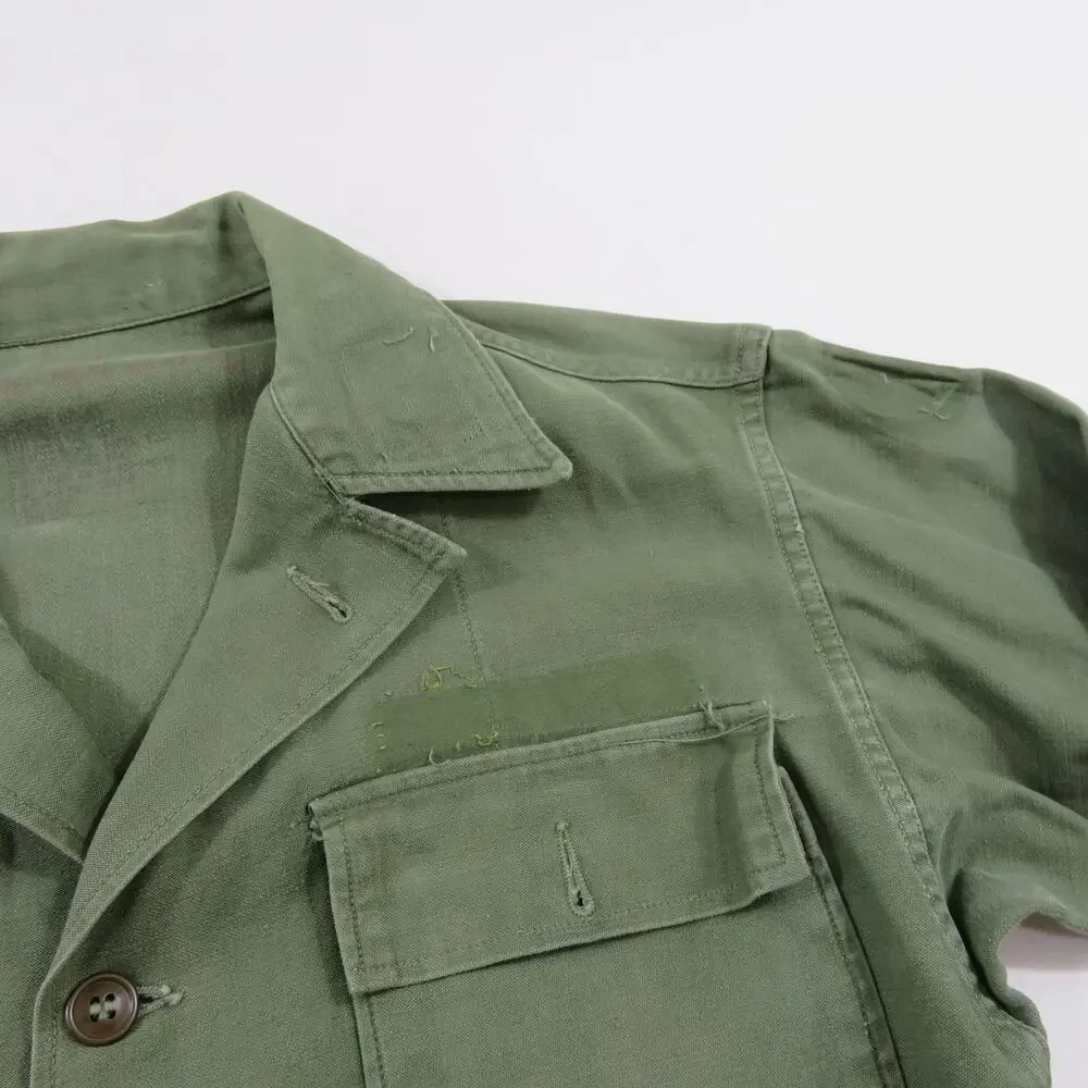 Vietnam Era Cotton Sateen Shirt Military OD Green Button Up Sz S 1st pattern 60s